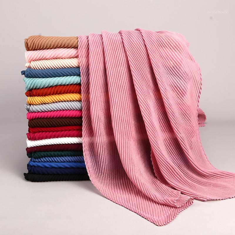 

Scarves 2021 Women Pleated Cotton Hijab Scarf Muslim Crinkle Wrinkle Headscarf Shawls And Wraps Bandana Foulard Femme Turban