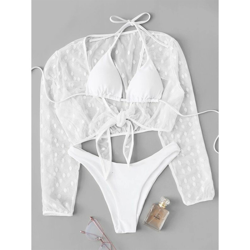

mesh summer 3-piece bikini swimsuit, Black;white