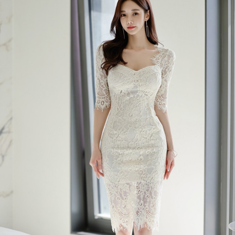 

ZAWFL Summer Lace Vneck Bandage Bodycon Women Dress Evening Vintage Elegant Slim Sexy Party Korean Midi Wrap Pencil Dresses 210525, Picture color