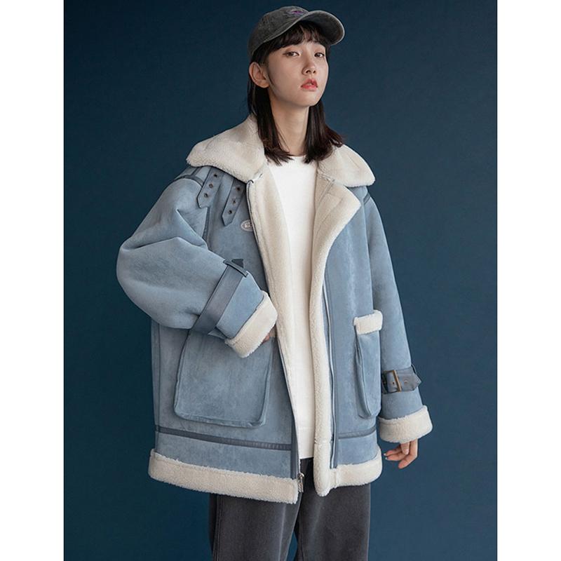 

Women's Fur & Faux 2021 Winter Suede Jackets Women Sheepskin Leather Casual Streetwear Tops Thick Warm Lambwool Coat Motorcycle Outwear Fema, Black