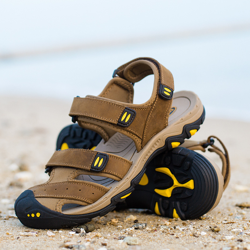 

Slippers large men's breathable light casual shoes sandal top leather summer outdoor sports beach X8VD, 1# shoe box