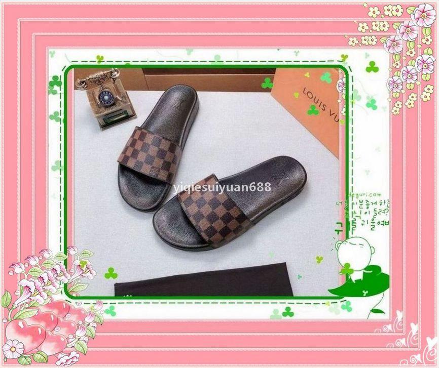 

3-7 original fashion Beach Slide Sandals male female flower blooms print leather Slippers EUR:35-45 LouisVittonshoes, Black