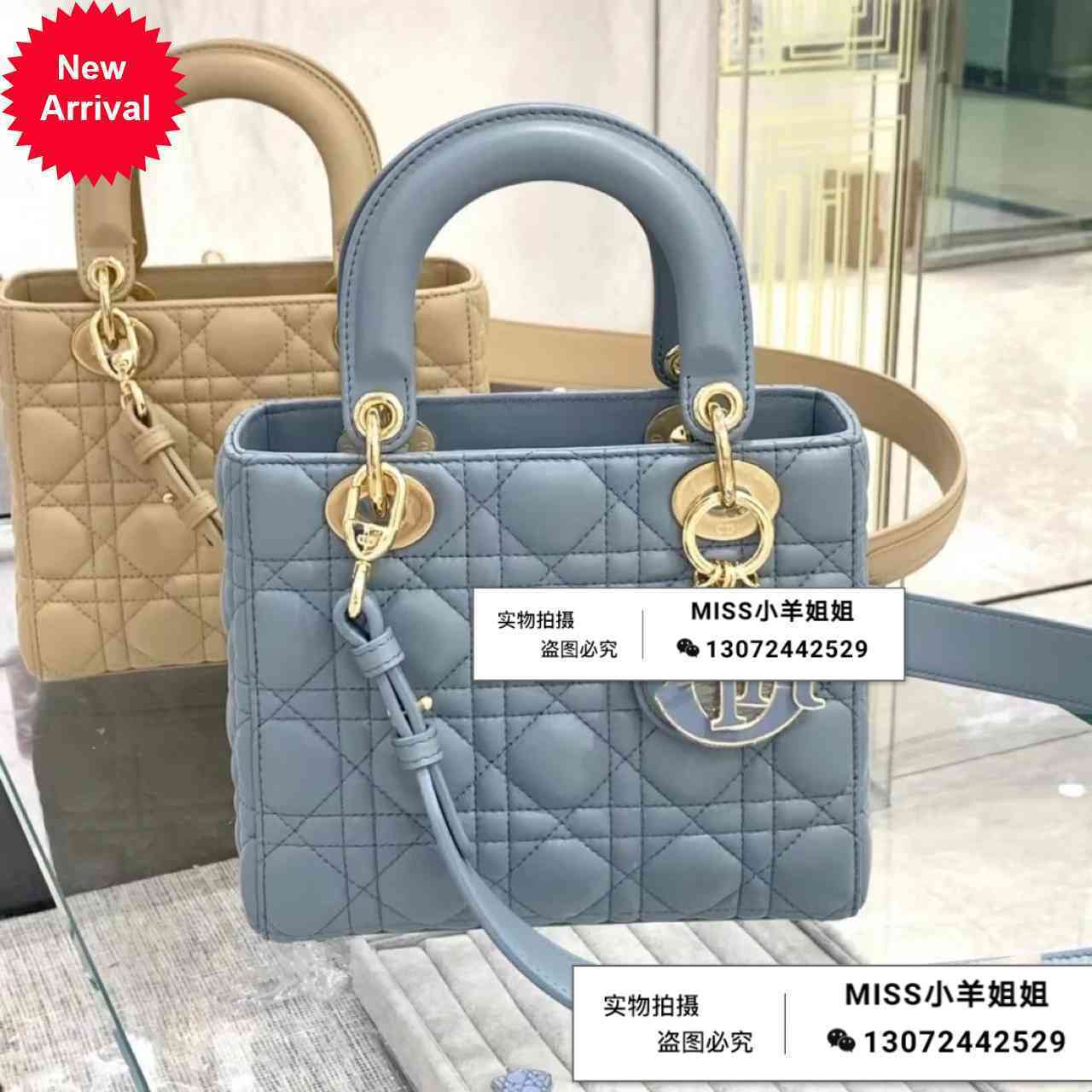 

D family's new princess bag saddle Lingge sheepskin badge three grid four lady one shoulder chain girl, Grey four grid