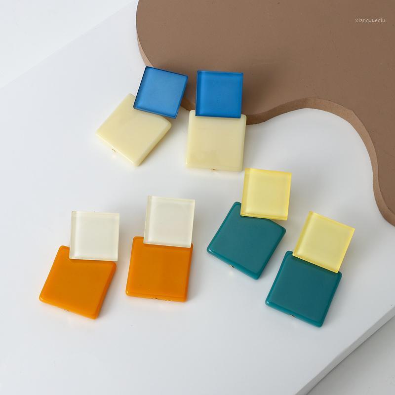 

Dangle & Chandelier AMORCOME Korean Women's Earrings Boho Geometric Fashion Square Acrylic Female Statement Wedding Party Jewelry, Silver