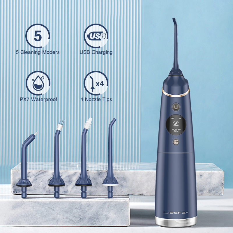 

Liberex Cordless Water Flosser 4 Preprogrammed + 10 DIY Modes Oral Irrigator Digital Display 300ML Tank PortableTeeth Cleaner