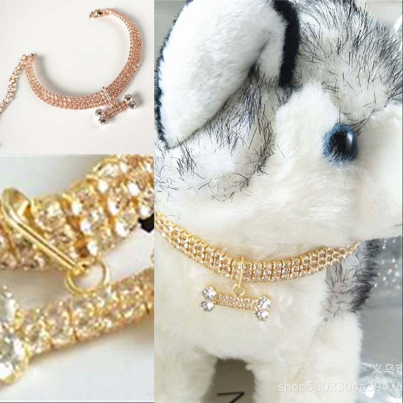 

Diamond Cat Dog Collar All Season Gold Pink Pets Chains Cute Lovely Bone Pendant Collars for Chihuahua Bichon Teddy Alaska Bulldog 287 S2