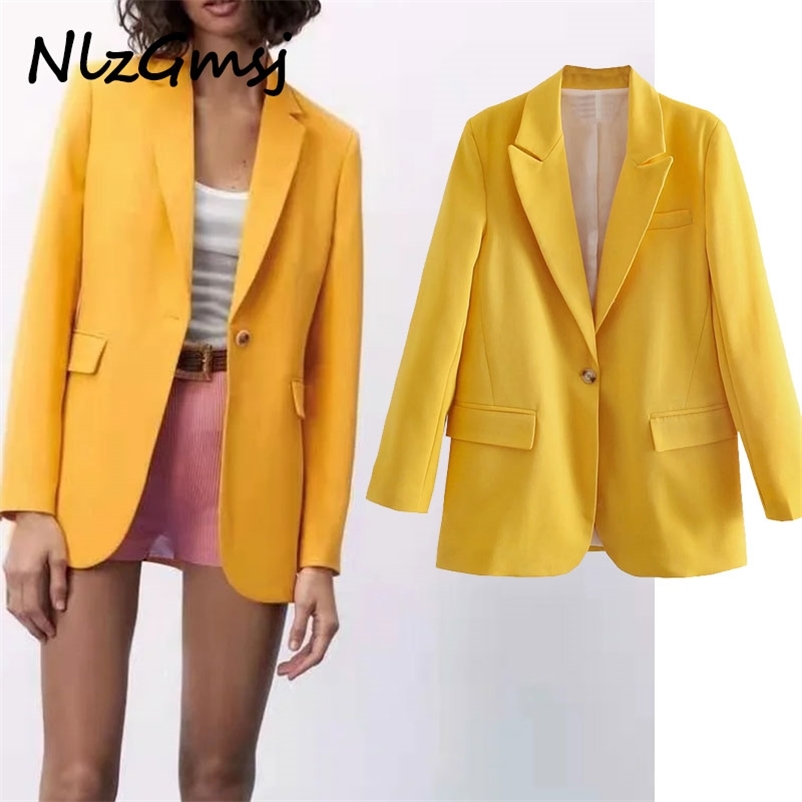 

Blazer Suit Women Long Sleeve Shoulder Pads Single Button Casual Blazers Coat Woman Flap Pockets Spring Top 04 210628, Black