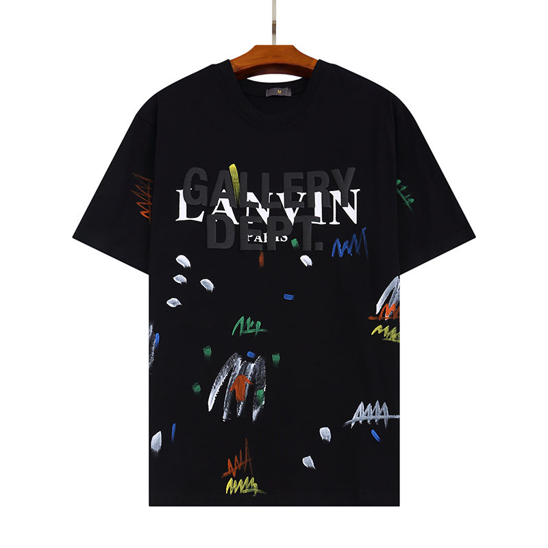 

Mens and womens t shirt lanvin gal joint 100% cotton hand-painted ink splash graffiti letters loose short-sleeved round neck T shirts, Beige