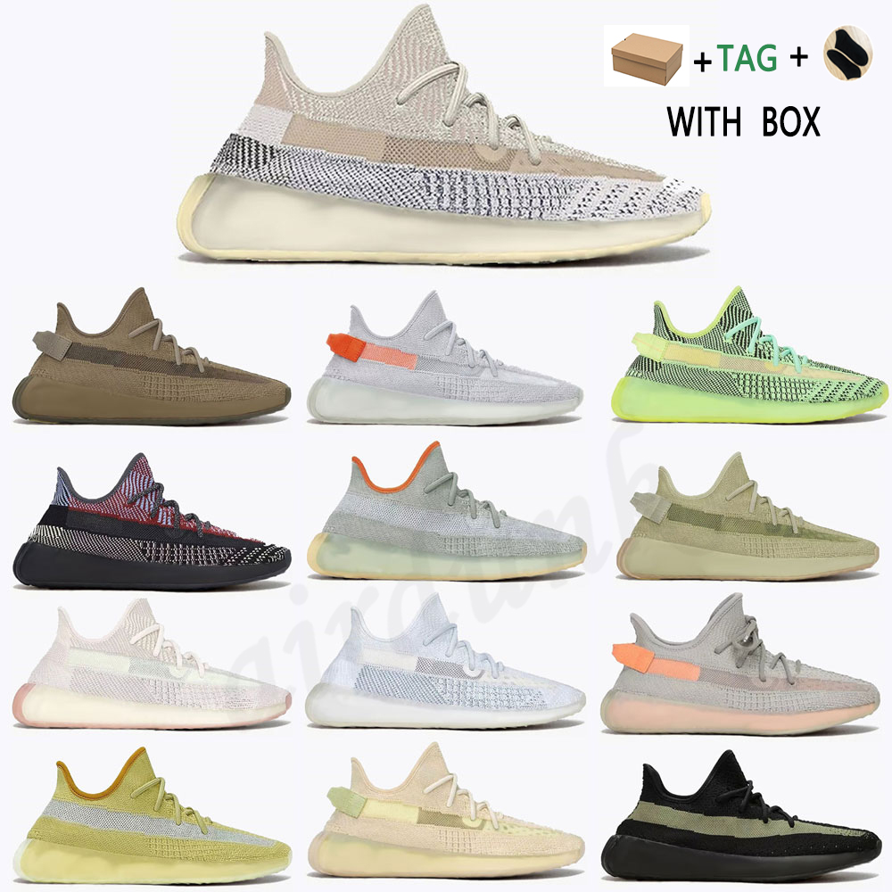

2021 TOP Quality Men Women Kanye Running Shoes Zebra Tail Light Natural Cinder Static Reflective Mens Sport Trainers Sneakers v2 With Box
