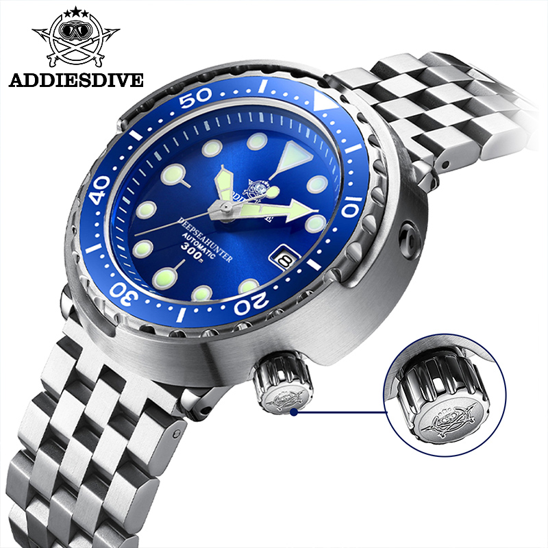 

Addies Dive Mens Automatic Watch NH35A Sapphire Crystal Ceramic bezel BGW9 Luminous 30bar steel Tuna diver Men watch watchesg, Steel black 5
