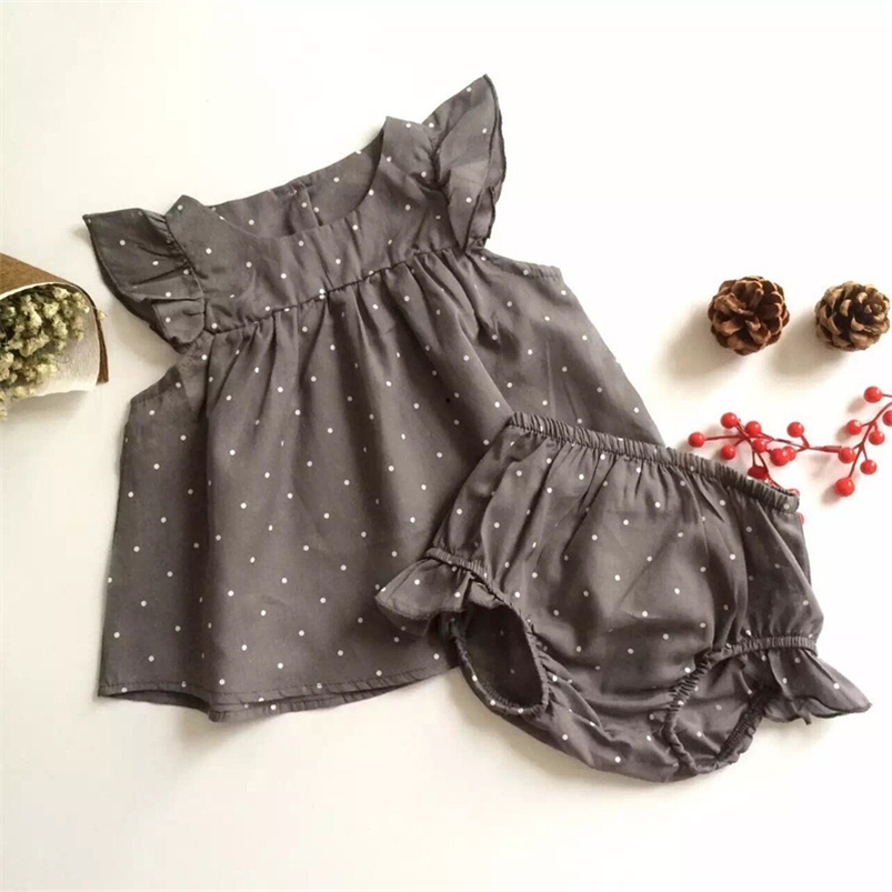 

Summer Infant Rompers Baby Clothes Sleeveless O Neck Dot Shorts Cute Girls Costume 210629, Brown