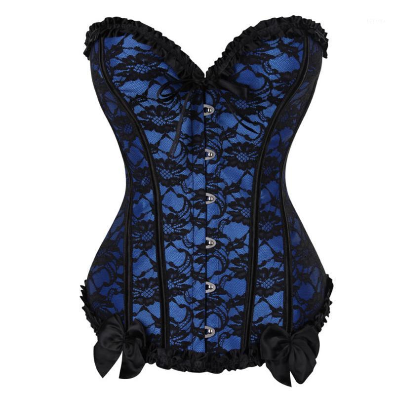 

Bustiers & Corsets And Sexy Women's Lace Up Plus Size Overbust Corselet Lingerie Vintage Espartilho Corset Top Floral, Blue