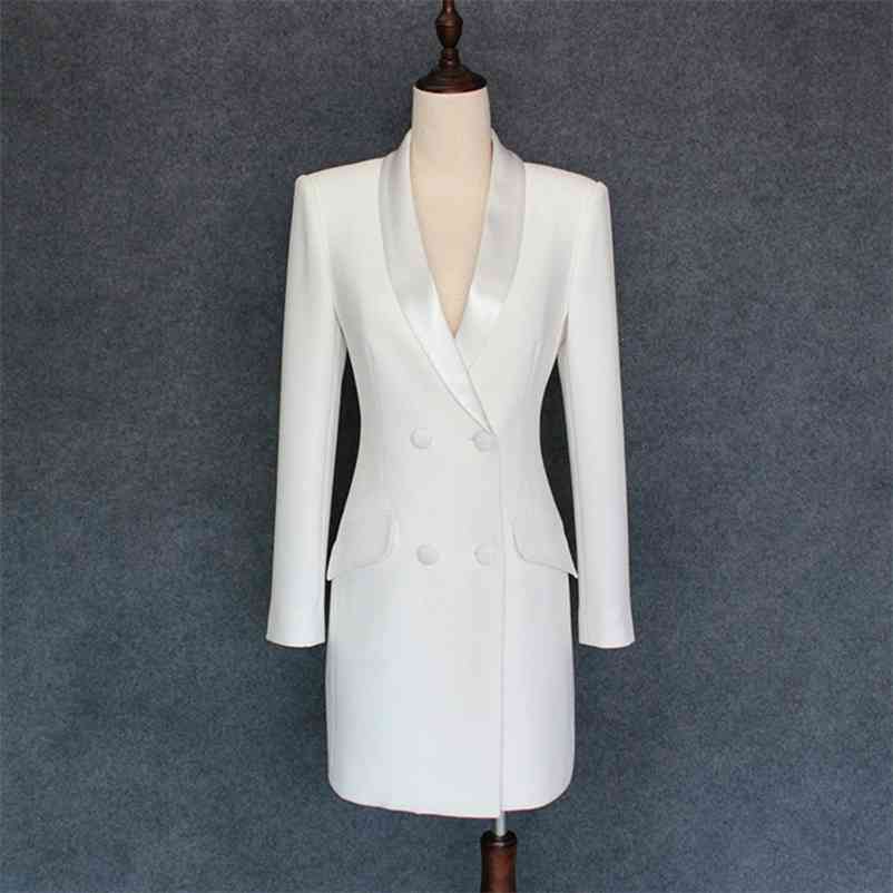 

TOP QUALITY Paris Fashion Baroque Designer Dress Women's Long Sleeve Double Breasted Notched Collar 210521, Black