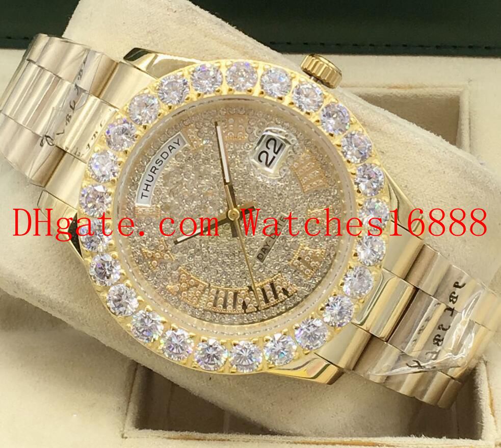

43mm Watches Day-Date President 18k White Gold Diamond Bezel Lugs Roman Dial Automatic Mechanical Movement Mens Watch, Customize
