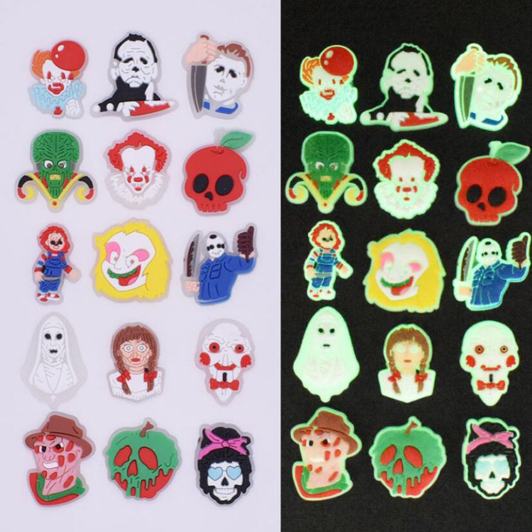 

Luminous Halloween Horror Skull Shoe Accessories Decoration for Croc Charms Glow In The Dark Clog Wristband Bracelet Buckles Chritmas Gift, White;pink