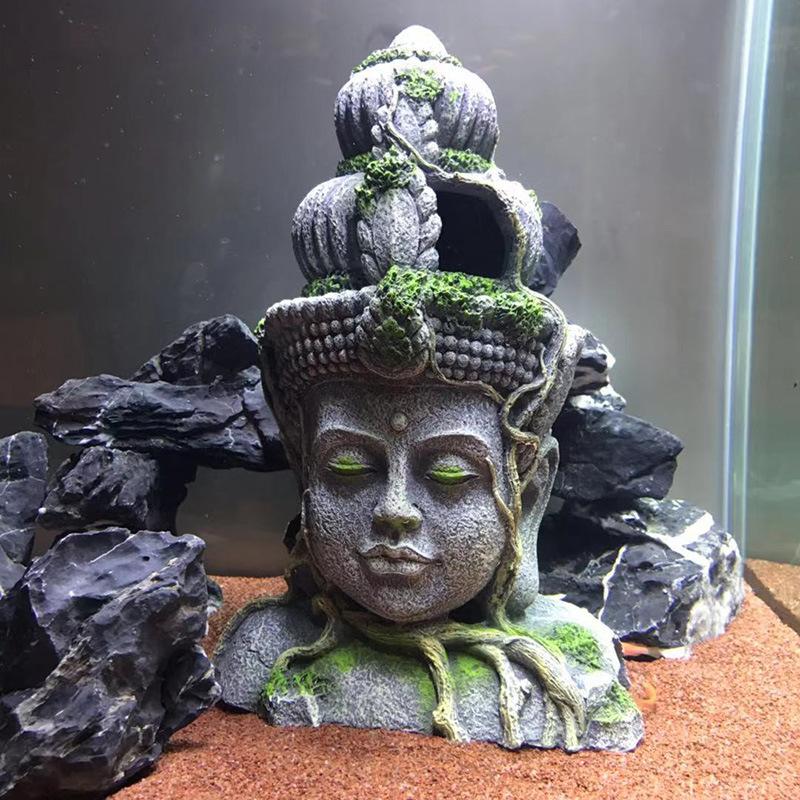 

Aquarium Decoration Large Buddha Head Ornaments Fish Tank Landscaping Shelter Aquascape Decor For Accessories Decorations