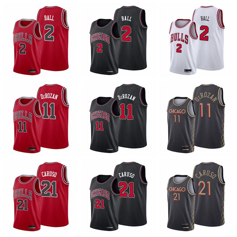 

Men Lonzo Ball 2 Alex Caruso 21 DeMar DeRozan 10 Basketball Jerseys Mitchell & Ness 2021 Trade Black Edition City Jersey S-3XL, Black;red