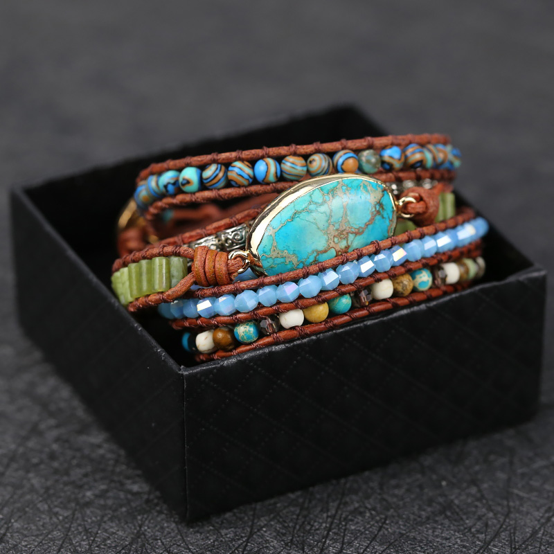 

2021 Unique Mixed Natural Stones Charm 5 Strands Wrap Bracelets for women and men Handmade Boho jewelry Gift drop shippingg