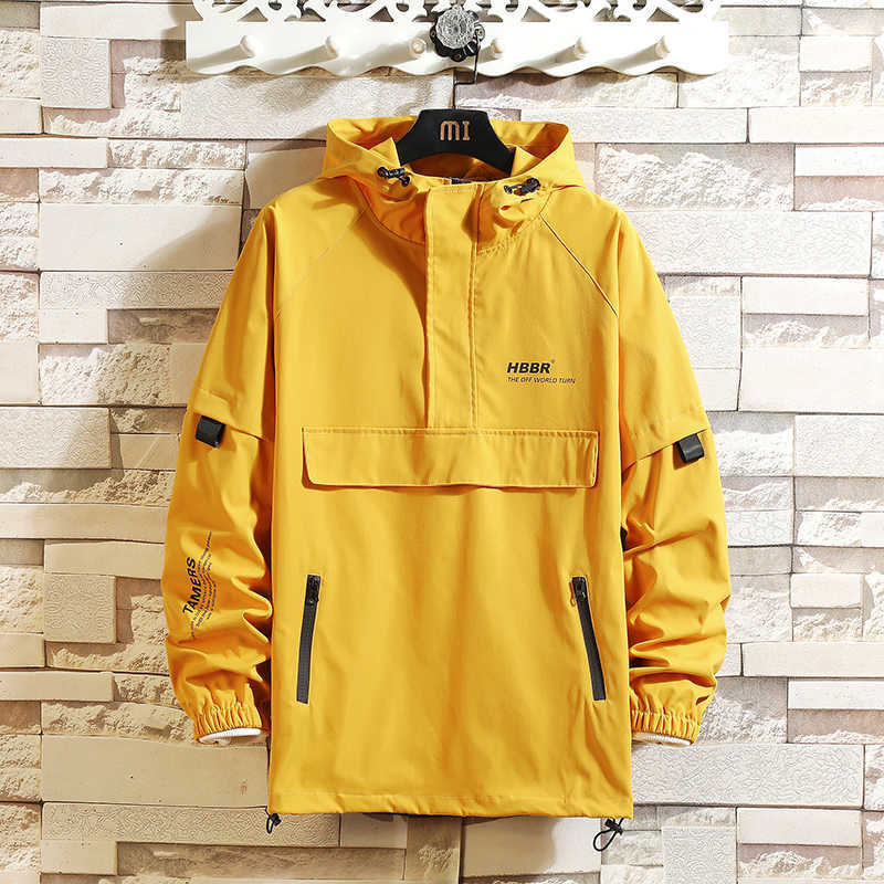 

Black Cargo Jackets Windbreaker Men Streetwear Tactical Jacket Pullover Multi-pocket Hip Hop Mens Hooded Jacket Bomber Jacket X0621, Yellow