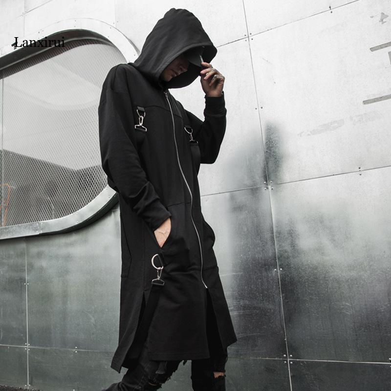 

Men's Trench Coats Autumn Coat Hooded Zipper Windbreaker Mid Length Casual Jacket Dark Harbor Style, Black
