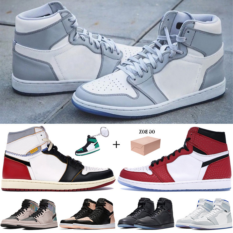 

1 1s Jumpman Basketball Shoes wolf grey sail Men Women Sneakers union Los Angeles Black Toe zoom fearless black with Box, Gym red black white