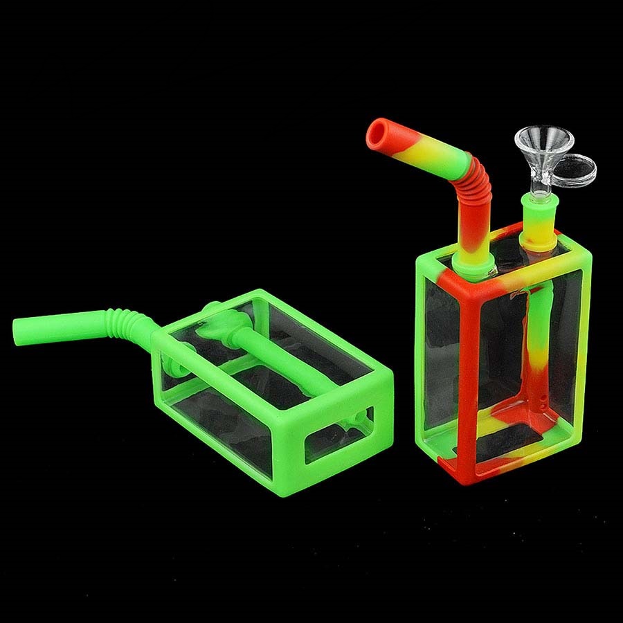 

shisha hookah water smoking pipe glass bong dab silicone hose joint Drink box hookahs wax burner height 7"