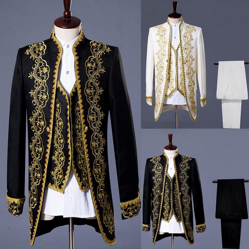 

Men' Suits & Blazers Prince Gold Embroidery Blazer Suit Wedding Groom Jacket Coat Tuxedos Coat+vest+pant, Black