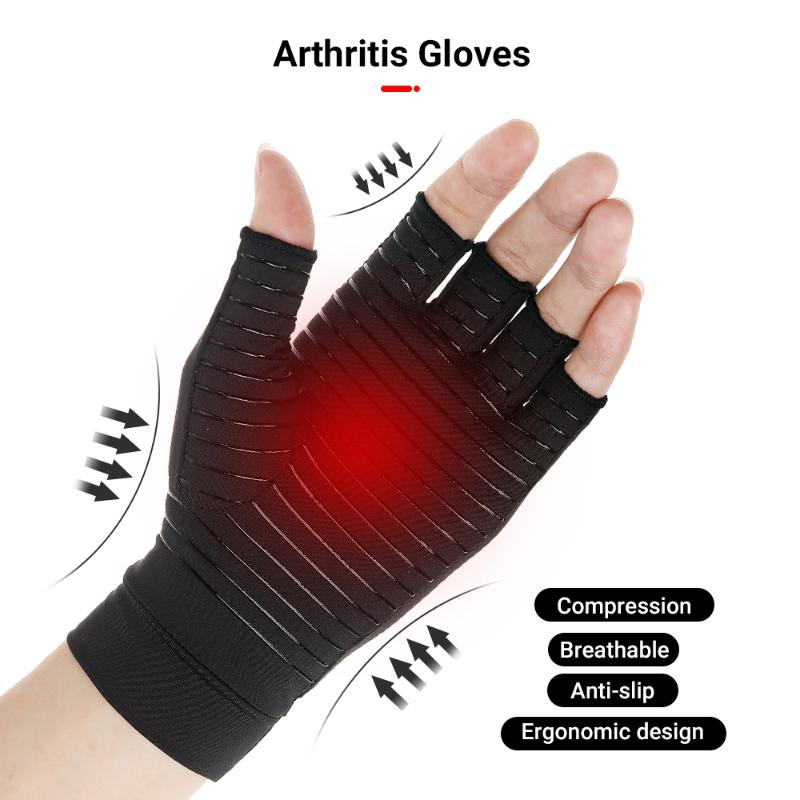 

Pair Compression Arthritis Gloves Arthritic Joint Pain Relief Hand Therapy Open Fingers Premium Wrist Support, Black;red