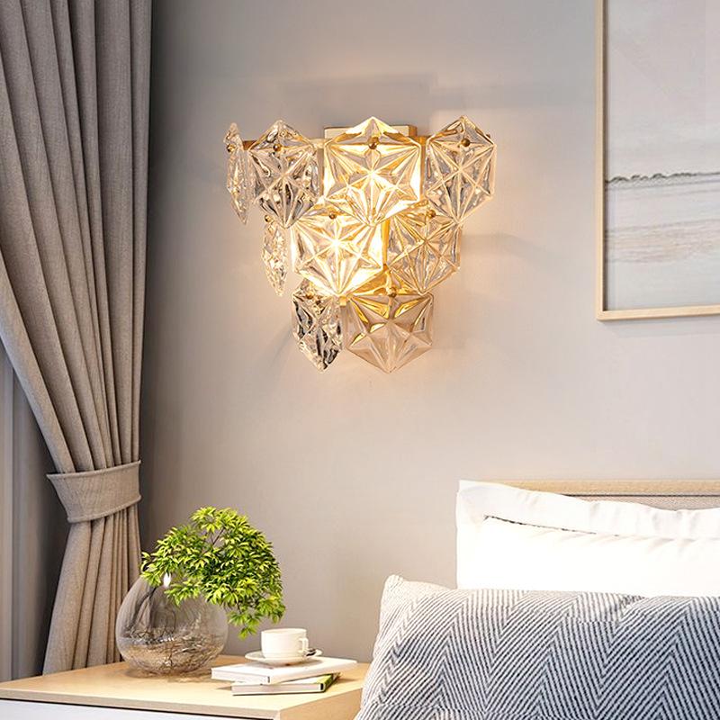 

Wall Lamp Crystal Snowflake Simple Modern Copper Living Room Background Bedroom Light Luxury Creative Personality