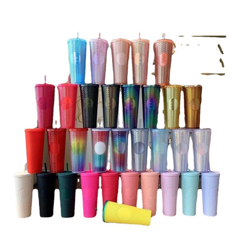 

2021 Starbucks Double Barbie pink Durian Laser Straw Cup Tumblers Mermaid Plastic Cold Water Coffee Cups Gift Mug 4480 Q2