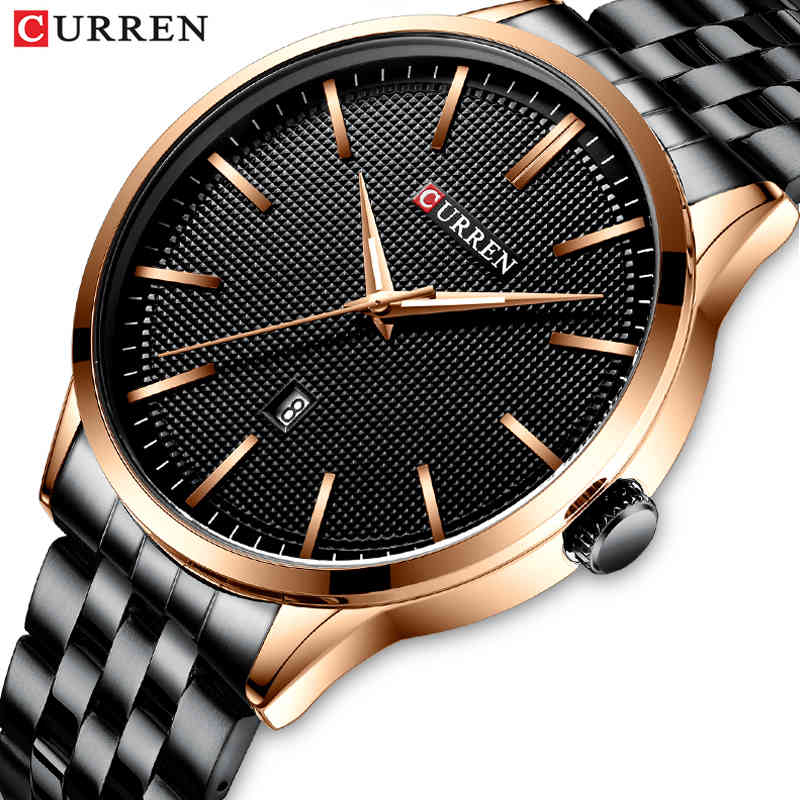 

CURREN Top Brand Luxury Business Men's Watches Stainless Steel Waterproof Quartz WristWatch Date Male Clock Relogio Masculino 210517, Silver black