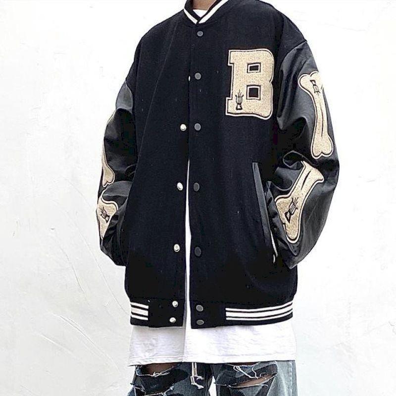 

Men's Jackets High Street Spring Autumn National Fashion Hip-hop Woolen Vintage Baseball Loose Coat Unisex, Black;brown
