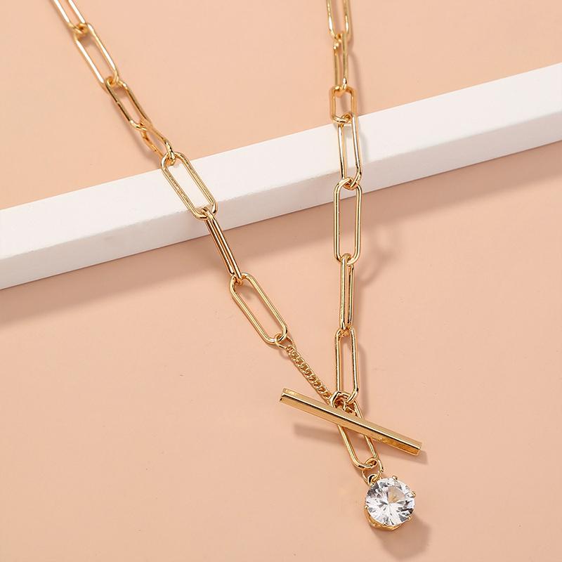 

Chains CANNER Simple Style Trend Street Lattice Chain Square T Buckle Necklace Shiny Zircon Pendant Clavicle Jewelry with original box