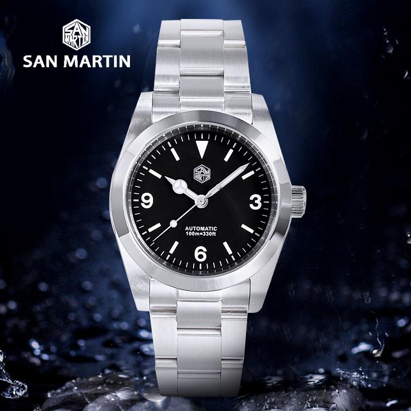 

Wristwatches San Martin 36mm Explore Series Vintage Men Sport Watch Luxury Sapphire PT5000 SW200 Automatic Mechanical 10Bar BGW-9 SN021-G, Sterile pt5000