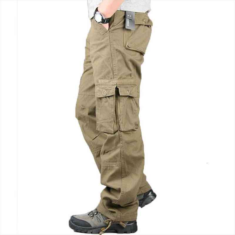 

cotton casual pants men pockets loose overalls thick ribbon trousers mens spring autumn winter baggy military cargo pants, Black