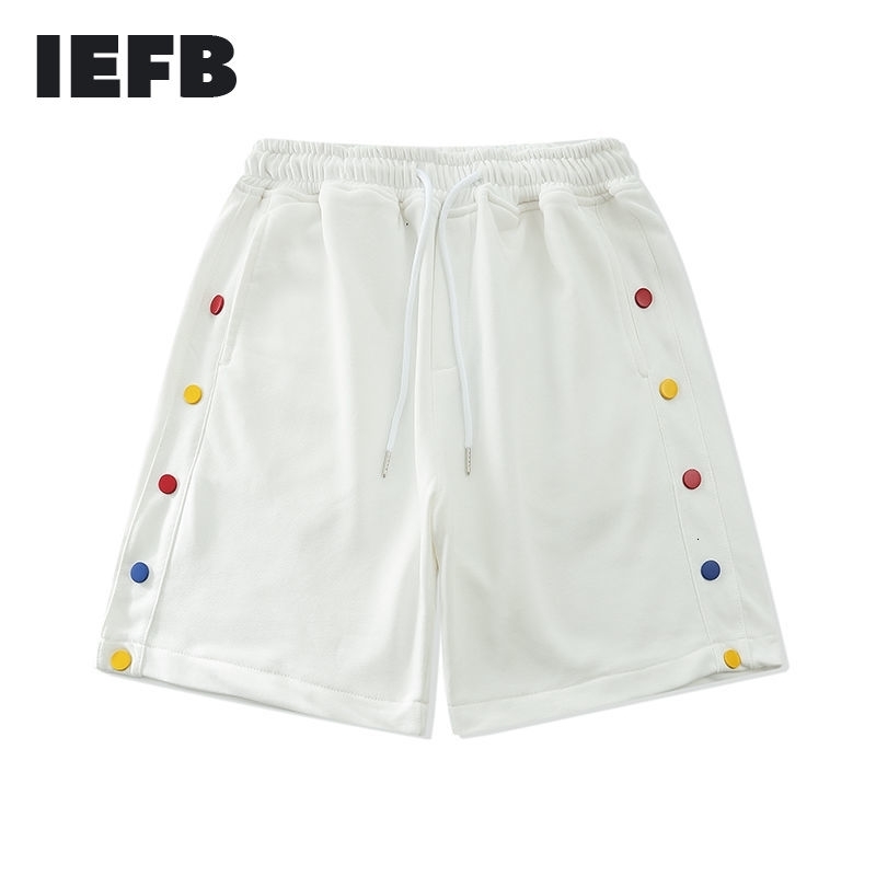 

IEFB Summer Men's Running Sport Shorts Side Double Breasted Black White Drawstring Waist Causal Wide Shorts 9Y7390 210524