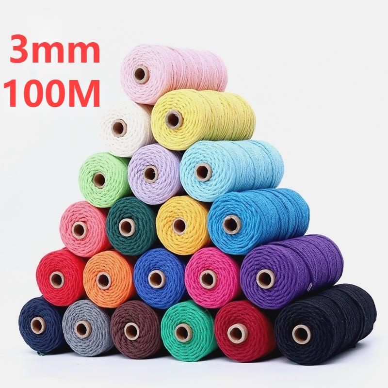 

Yarn 3mm 100% Cotton Cord Colorful Rope Beige Twisted Macrame String Home Textile Wedding Decorative DIY Tapestry Art 110yards, White
