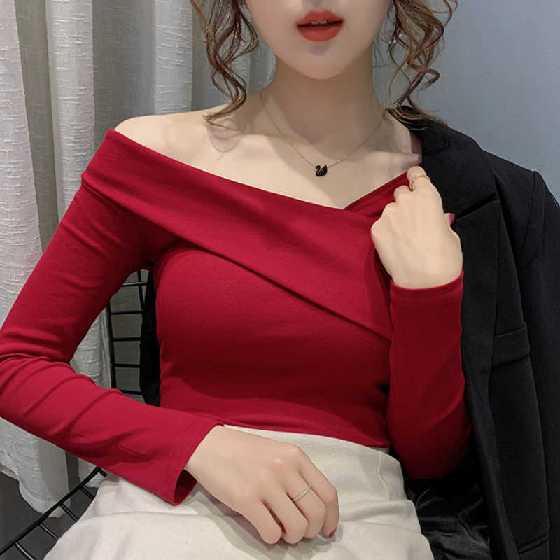 

Fashion Woman Blouses Off Shoulder Top Blouse Women Long Sleeve Slash Neck Blouse Women Shirts Womens Tops And Blouses C382 210602, Black