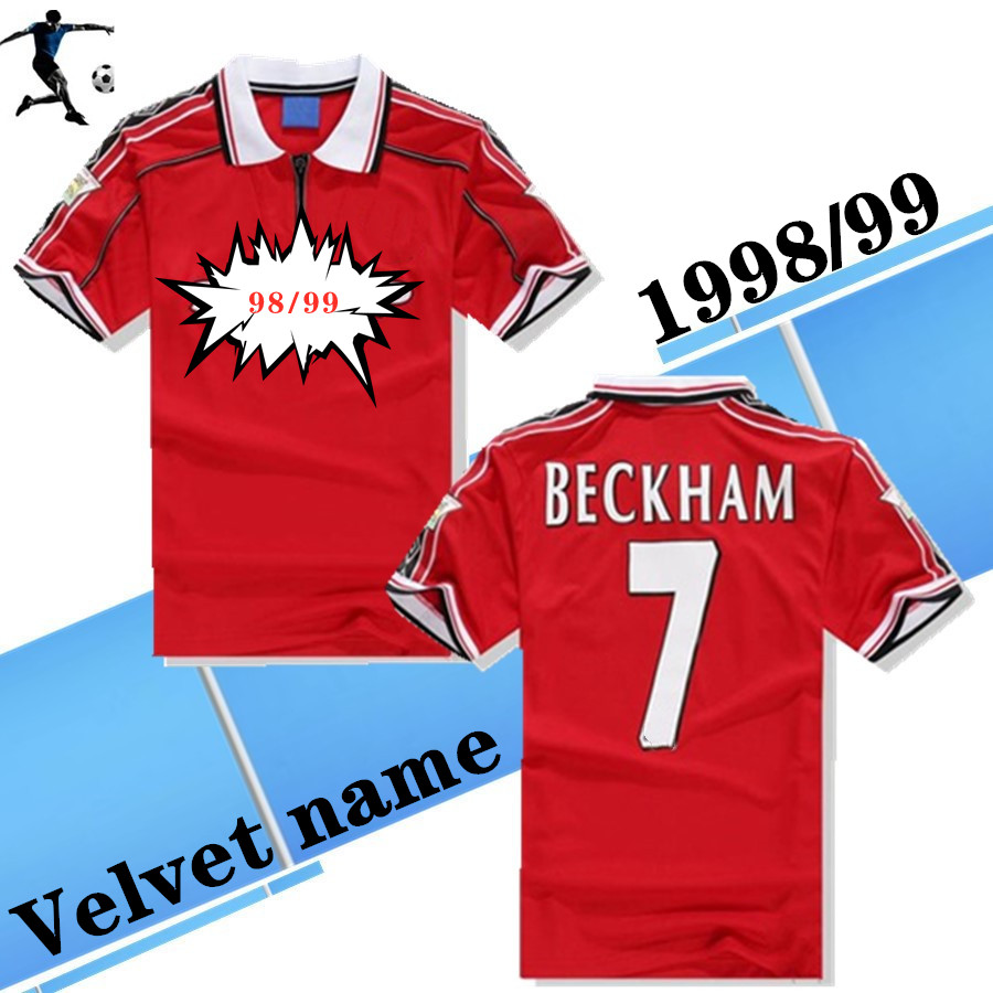 

1998 1999 home jerseys Velvet name 1998 1999 Man Unite retro soccer jerseys 98 99 BECKHAM #7 Giggs Solskjaer Classic football shirt, 98/99 home