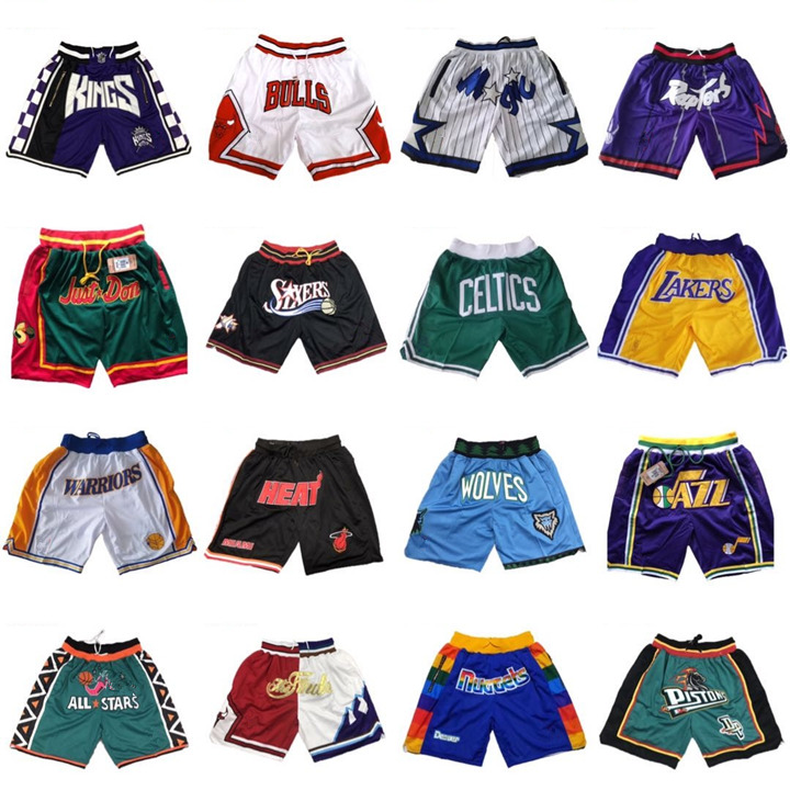 

Basketball Short Teams Just Don Shorts Hip Pop Summer Running Sports Pant With Pocket Zipper Sweatpants Justdon Mesh Retro Jersey Mens Man Adult Stitched Size S, As image