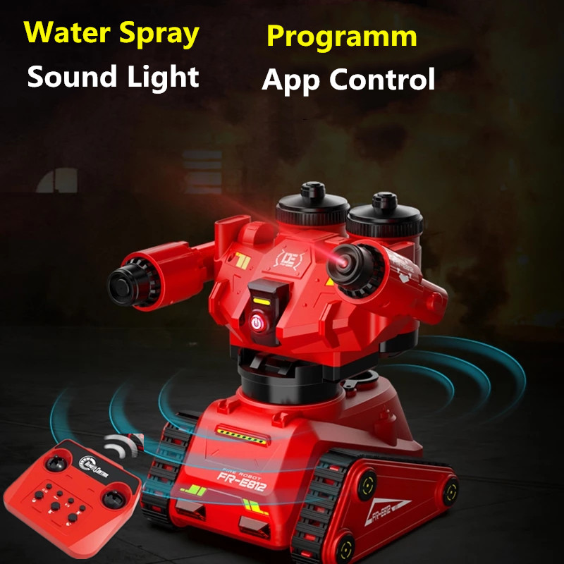 

2.4G Water Spray RC Robot APP Remote Control Intelligent Fire Fighting Robot Simulation Music Lights Programm Robot Toys for Boy, No colorbox
