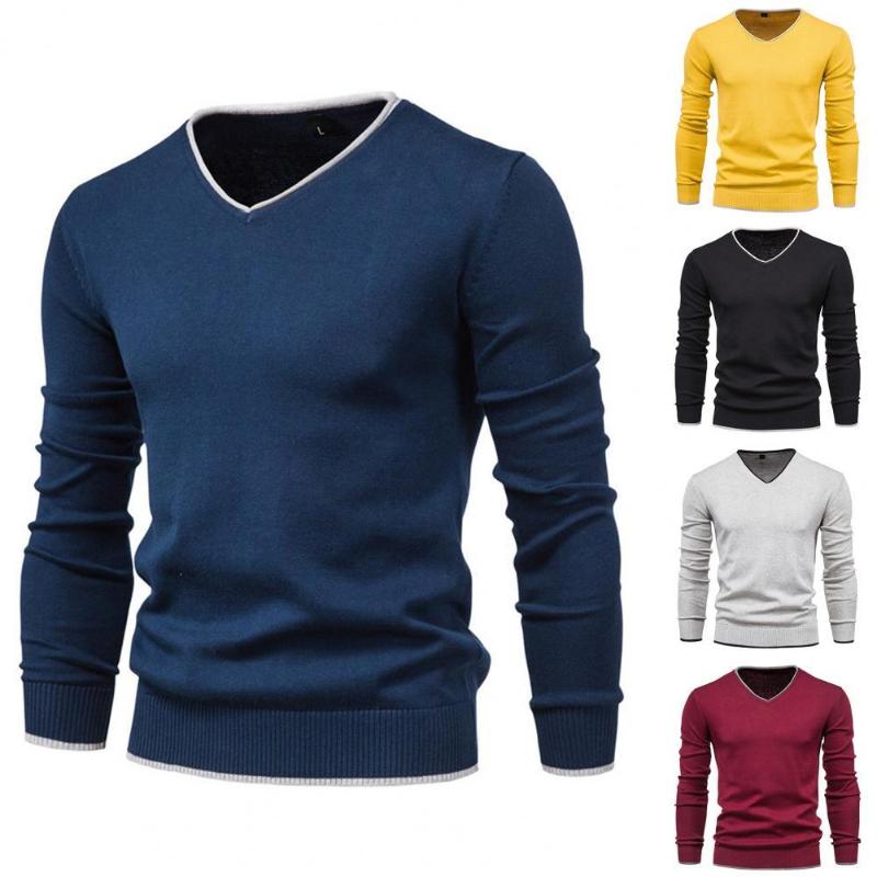 

Men's Sweaters Fashion Men Sweater Solid Color Knitted Autumn Winter Warm Pure Pullover Slim Navy Knitwear Clothes, White;black