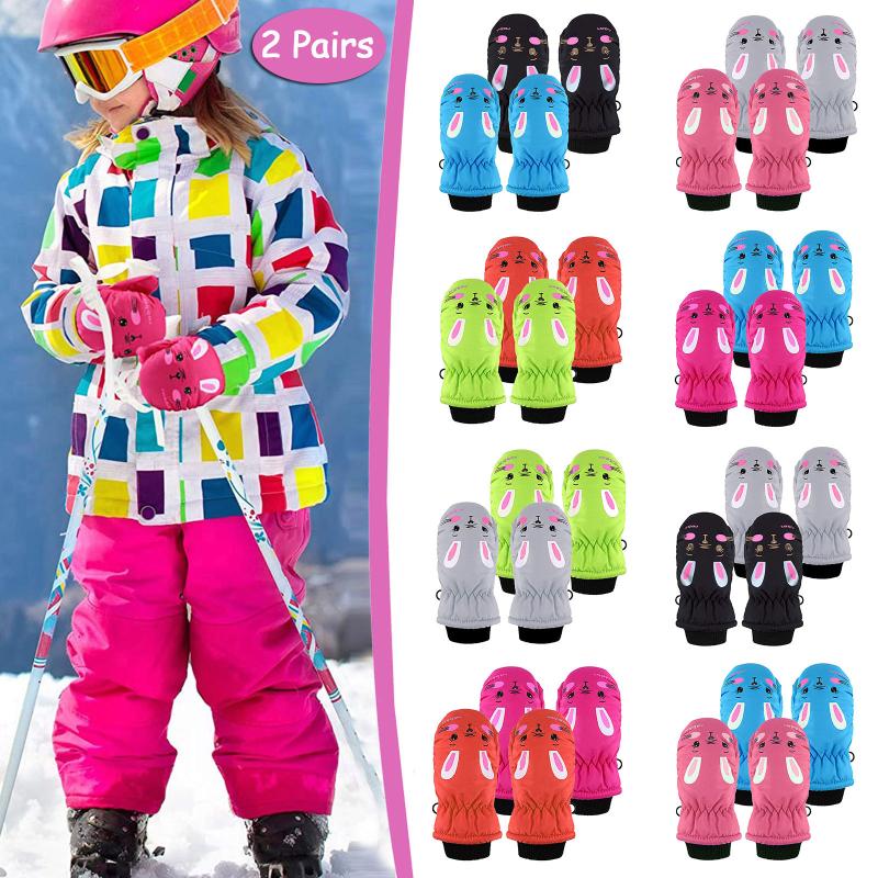 

Children's Mittens 2Pairs Children Gloves Baby Boys Girls Winter Skiing Glove Water-proof Kids Full FingerMittens Rekawiczki Zimowe Dla Dzie, White