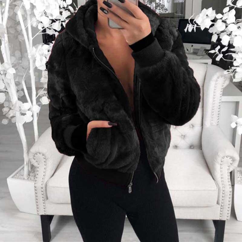 

Autumn Winter Coats And Jackets Women Hooded Plush Coat Women Warm Oversize Jacket Ladies Plus Size Overcoat Jackets For Women, Tan;black