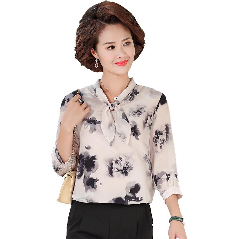 

Women's Blouses & Shirts 2021 Spring Fashion Korean Tops Chiffon Blouse Women Loose 3/4 Sleeve Shirt Beige Pink Office Lady Clothes With Bow, White