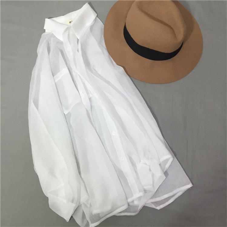 

Women's Blouses & Shirts Chiffon Woman Blouse Thin Cardigan Korean Women Tops Female Blusas Batwing Sleeve Coat Sun Protection Transparent C, White