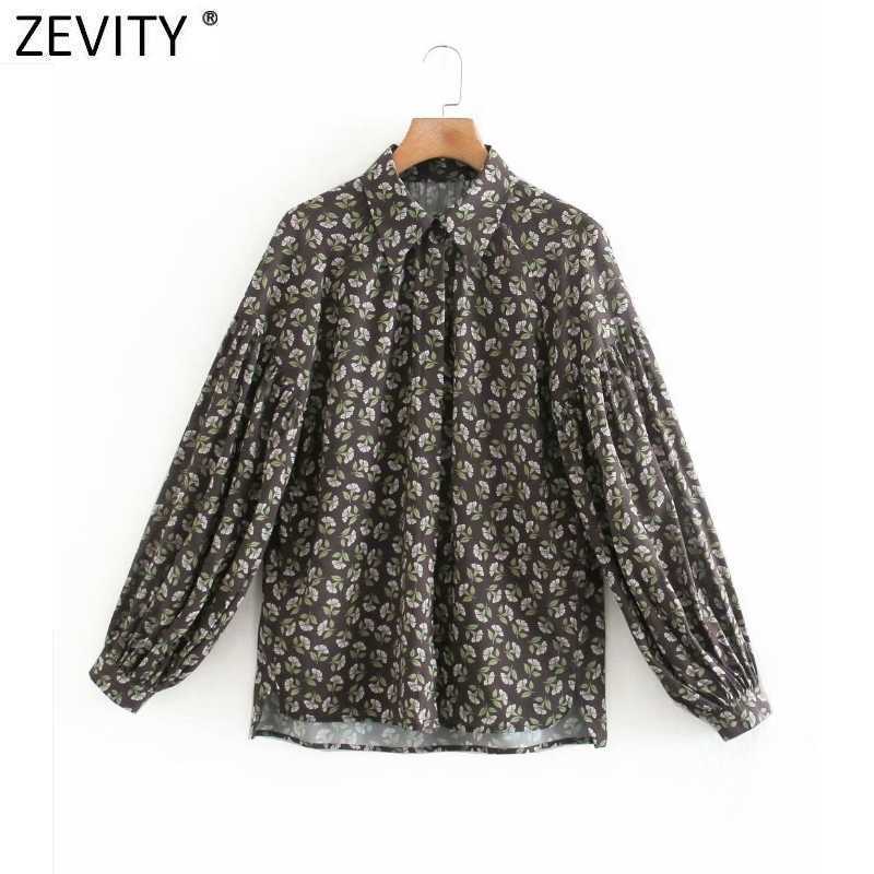 

Zevity Women Vintage Flower Print Loose Chiffon Smock Blouse Office Ladies Pleats Lantern Sleeve Shirts Chic Blusas Tops LS7534 210603, As pic ls7534ld