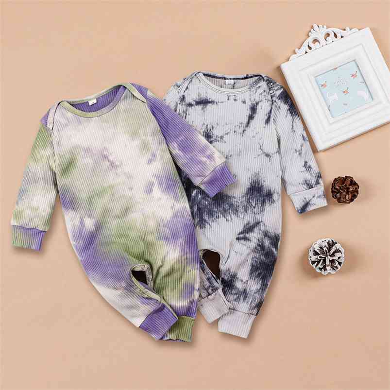 

Autumn Style Infant born Baby Romper Long Sleeve Tie-dye Purple Jumpsuits Cotton Clothes Outfits 210629, Black