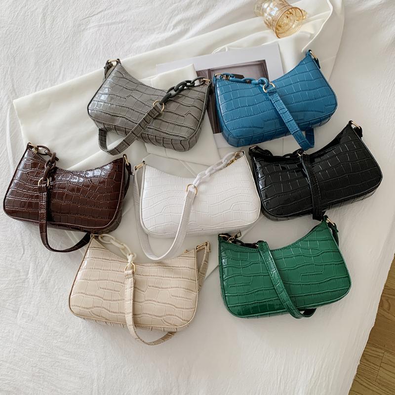 

Evening Bags Vintage Women PU Leather Shoulder Alligator Pattern Pure Color Underarm Bag Casual All-match Ladies Chain Handbags Purses