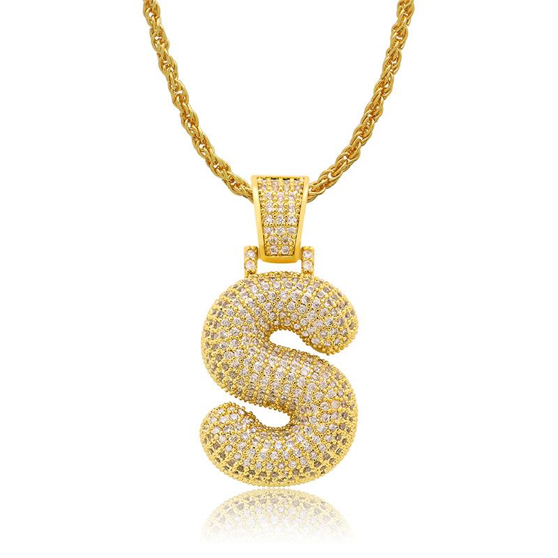 

Pendant Necklaces Men Gold Color 26 Zircon Rock Alphabet Necklace Free Combination Initial Big Letter Women Statement Jewelry